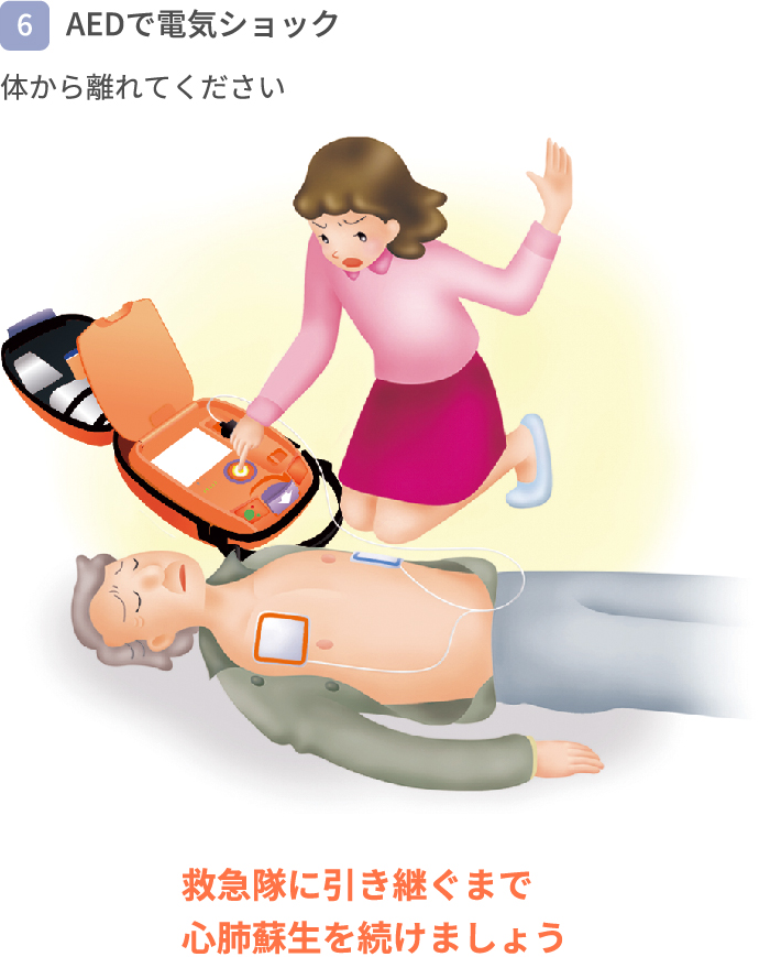 【6】AEDで電気ショック 体から離れてください